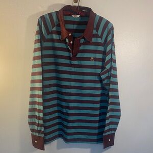 Original Penguin Teal & Brown Striped Long-Sleeve Polo Shirt